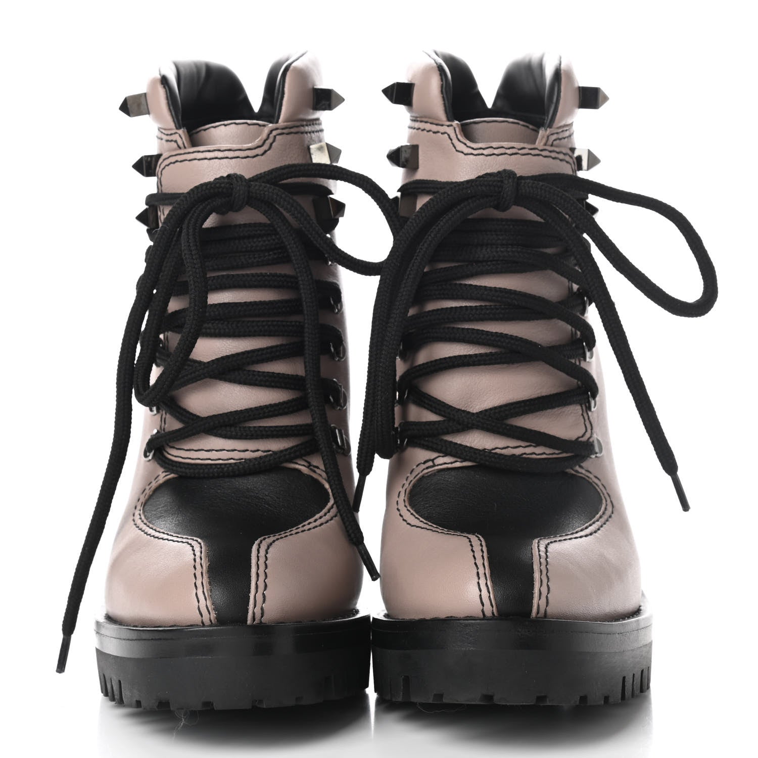 Valentino Garavani Calfskin Rockstud Lace-Up Ankle Boots 35.5 Poudre Black 2 of 9