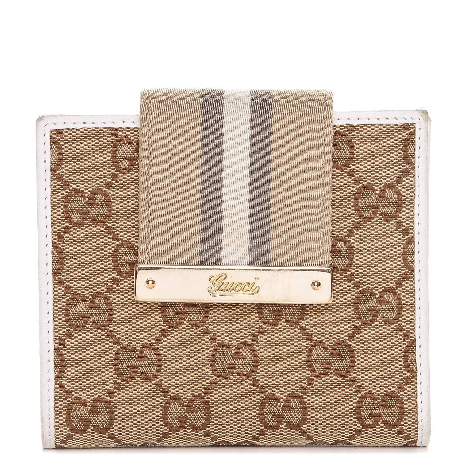 Gucci Monogram Ladies Web French Flap Wallet White 1 of 7