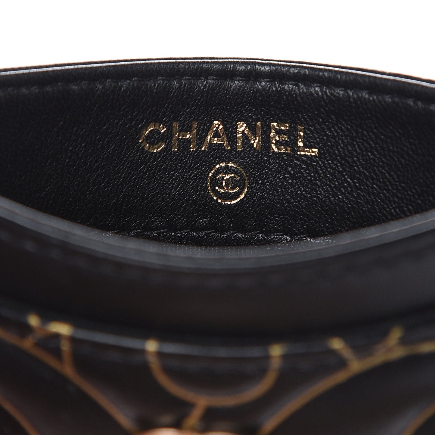 Lambskin Camellia Embossed Card Holder Black Gold
