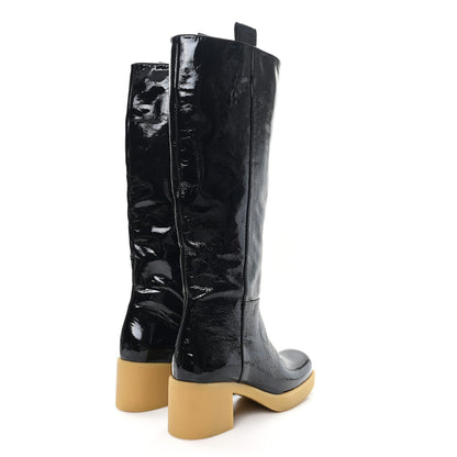 Miu Miu Crinkled Patent Calfskin Knee High Boots 37.5 Black 5 of 9
