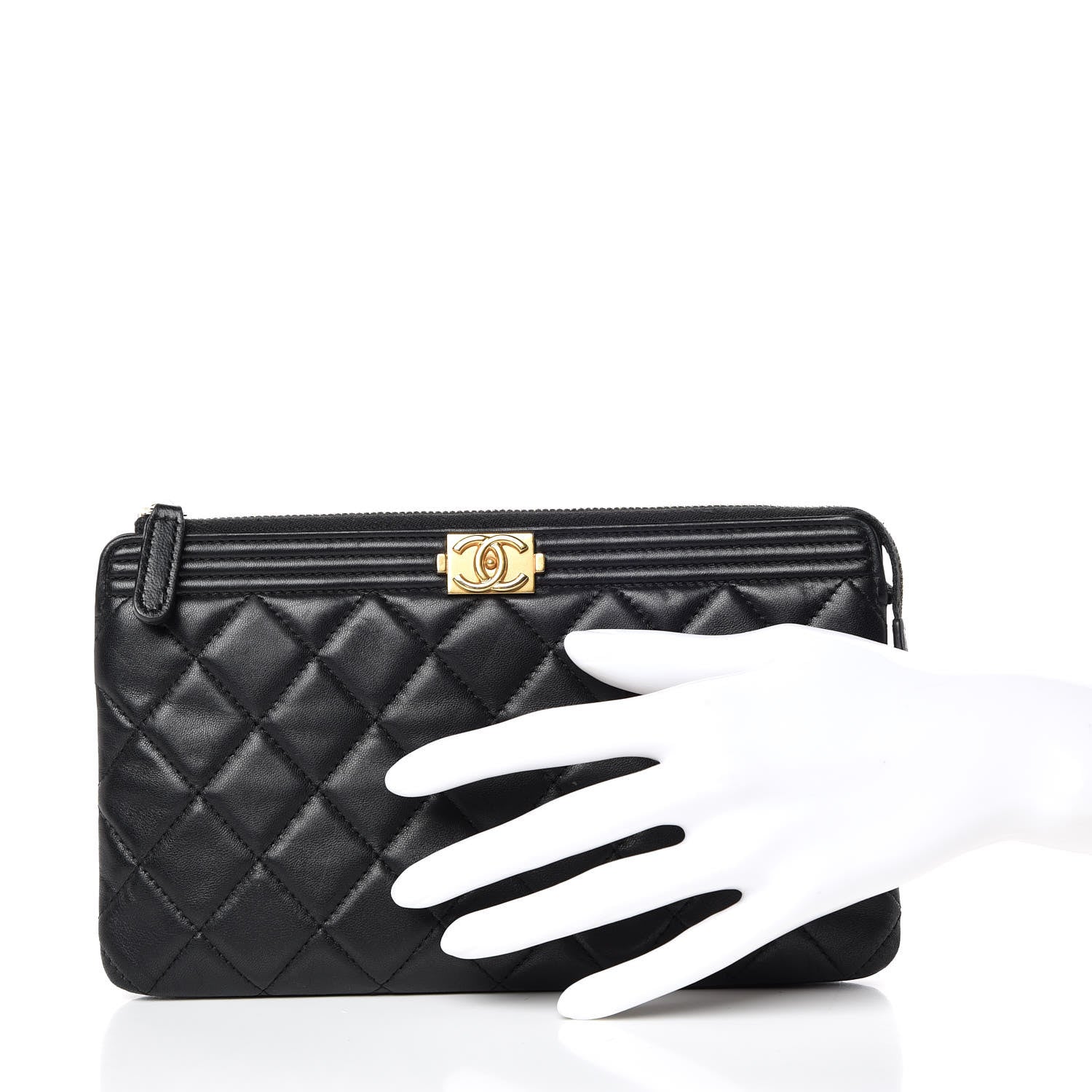 Chanel Lambskin Quilted Small Zipped Boy Pouch Black 2 of 12
