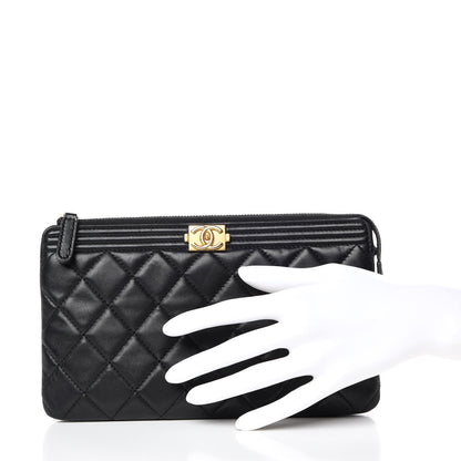Chanel Lambskin Quilted Small Zipped Boy Pouch Black 2 of 12