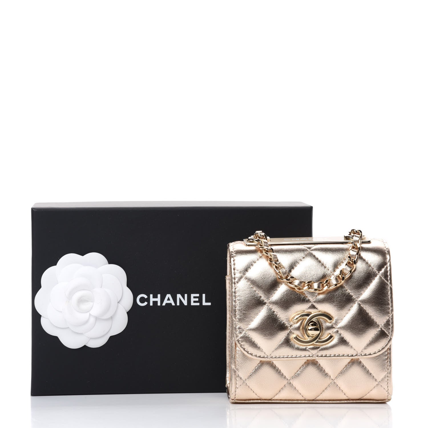 Chanel Metallic Lambskin Quilted Mini Trendy CC Clutch With Chain Gold 11 of 11