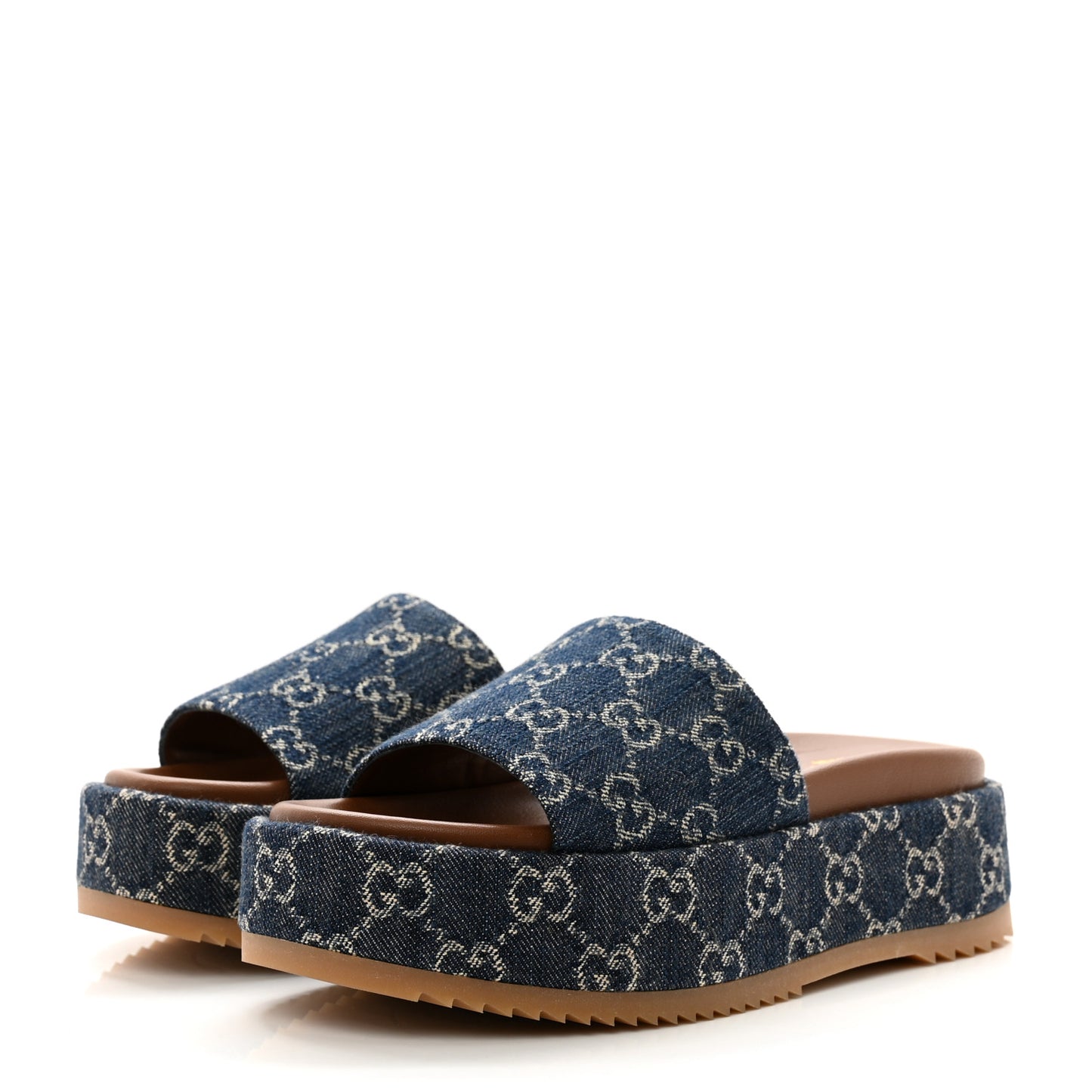 New Denim GG Monogram Angelina Platform 55mm Slide Sandals 36.5 Blue Tea