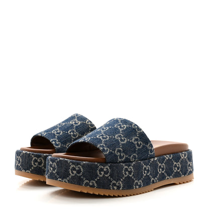 Gucci New Denim GG Monogram Angelina Platform 55mm Slide Sandals 36.5 Blue Tea 3 of 9