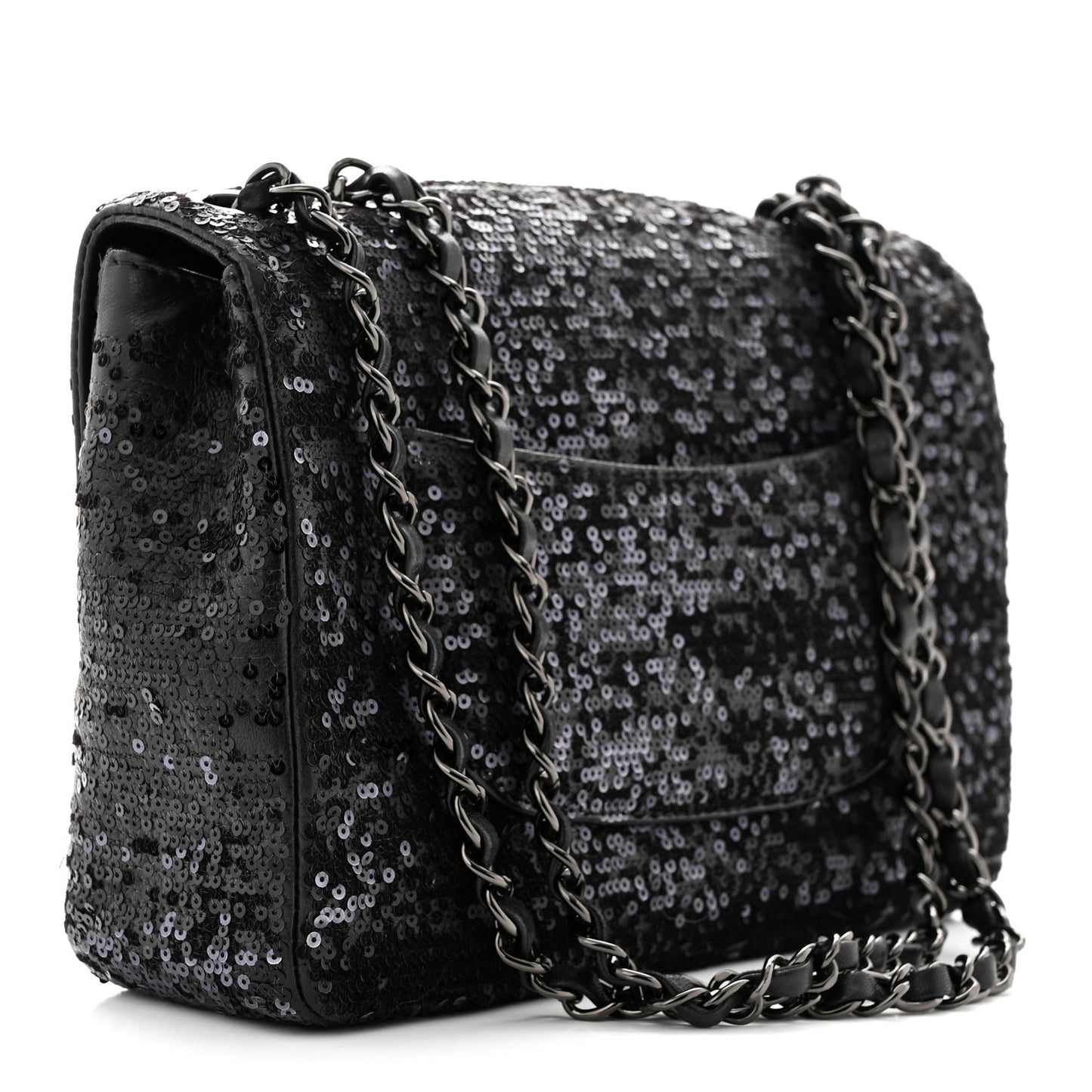 Sequin Lambskin Medium Moonlight on Water Flap Black