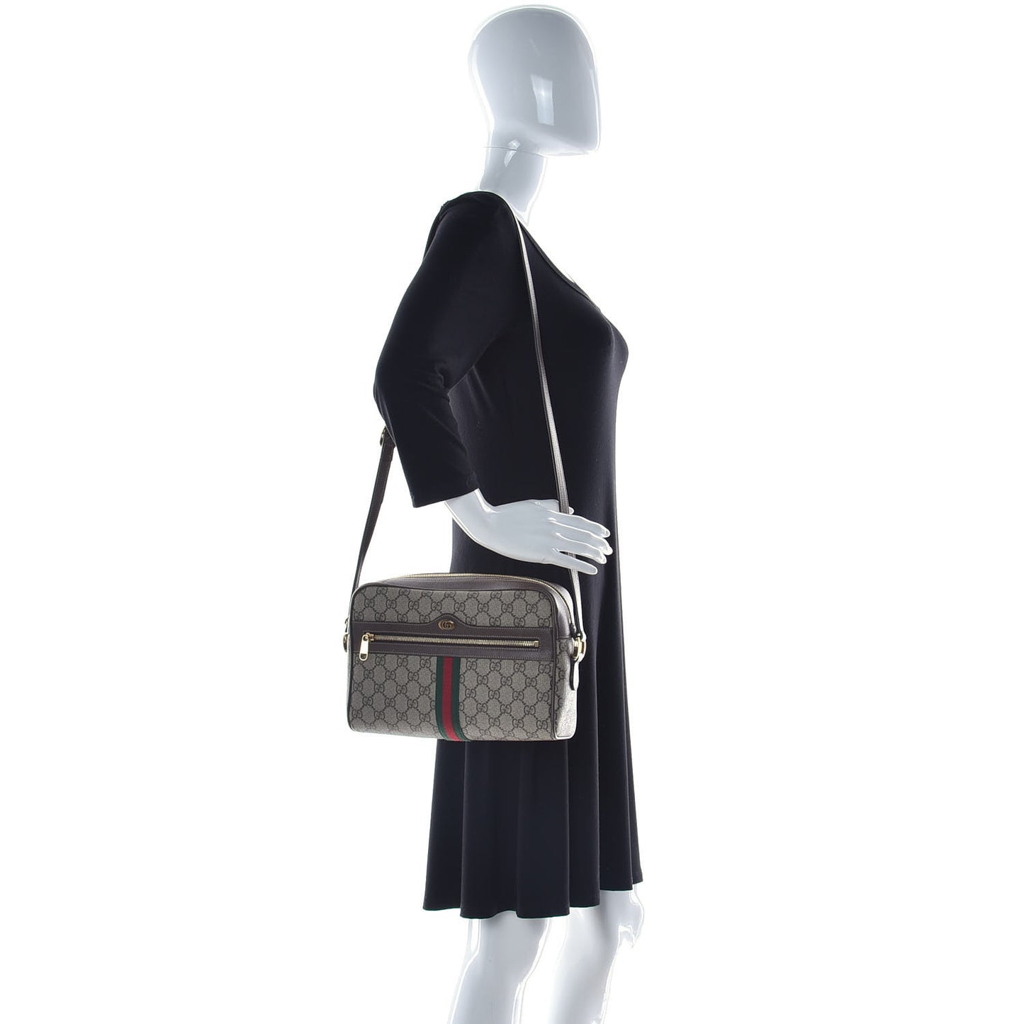 GG Supreme Monogram Web Ophidia Double Zip Shoulder Bag Beige New Acero