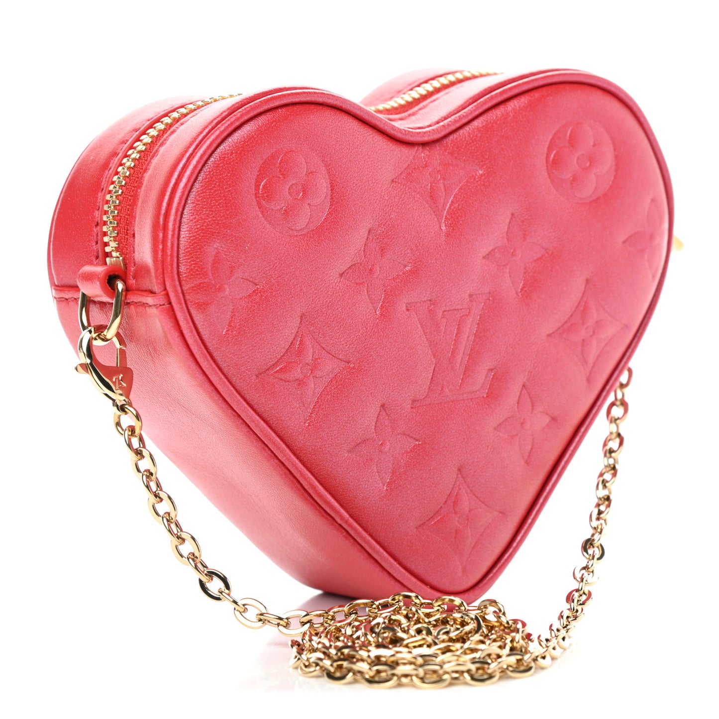 Lambskin Embossed Monogram Fall In Love Sac Coeur Heart Chain Bag Lipstick Red
