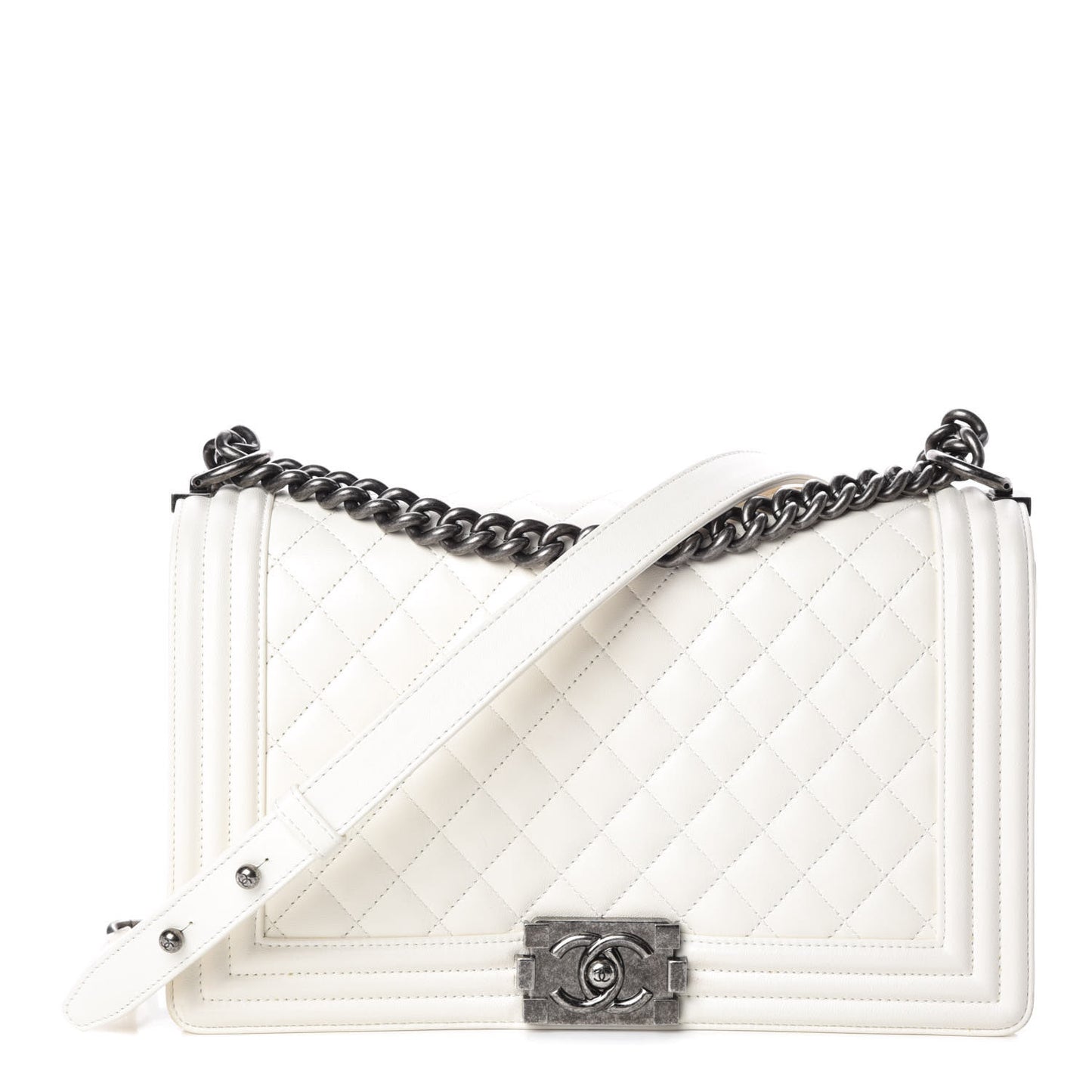 Lambskin Quilted New Medium Boy Flap White