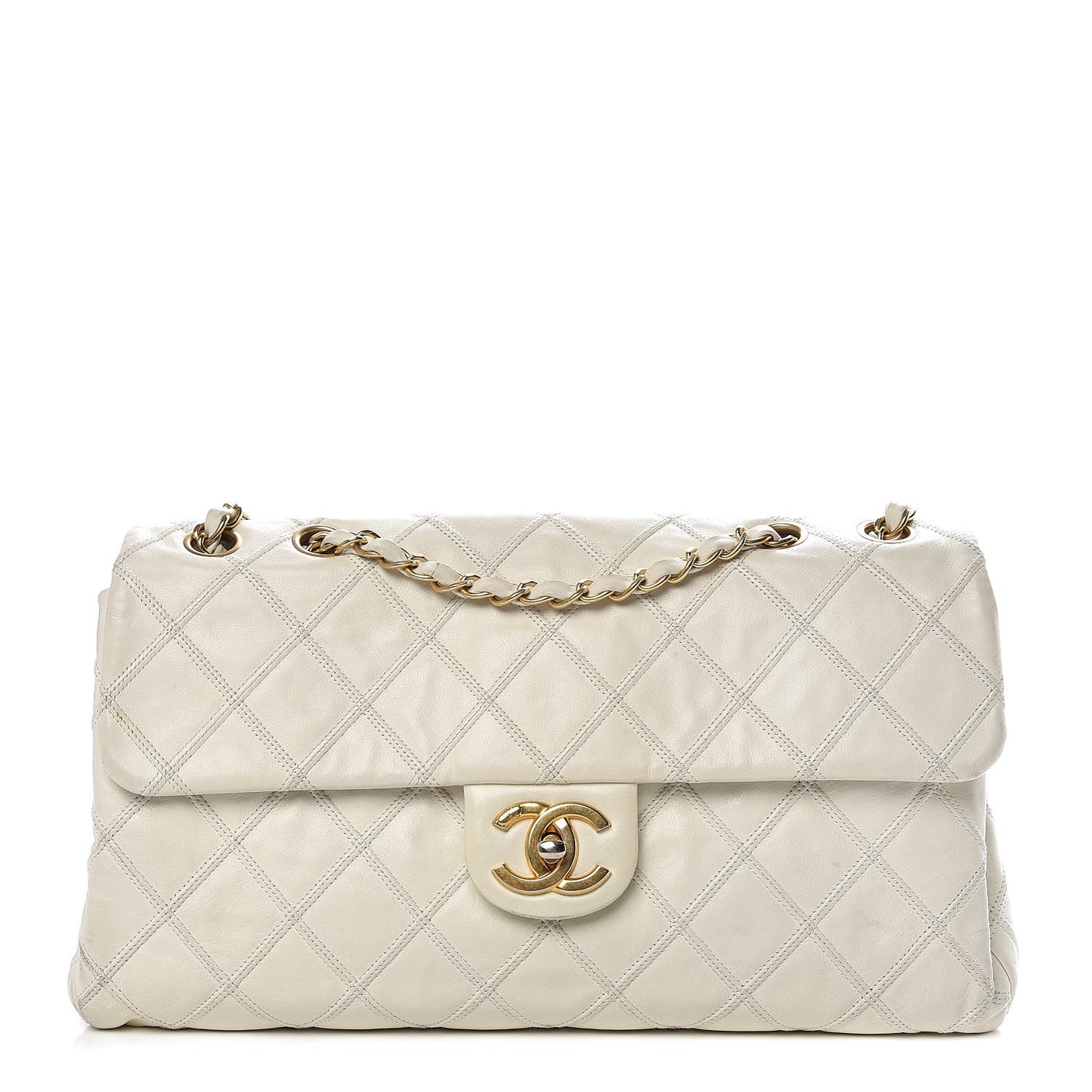 Calfskin Stitched Thin City Flap White