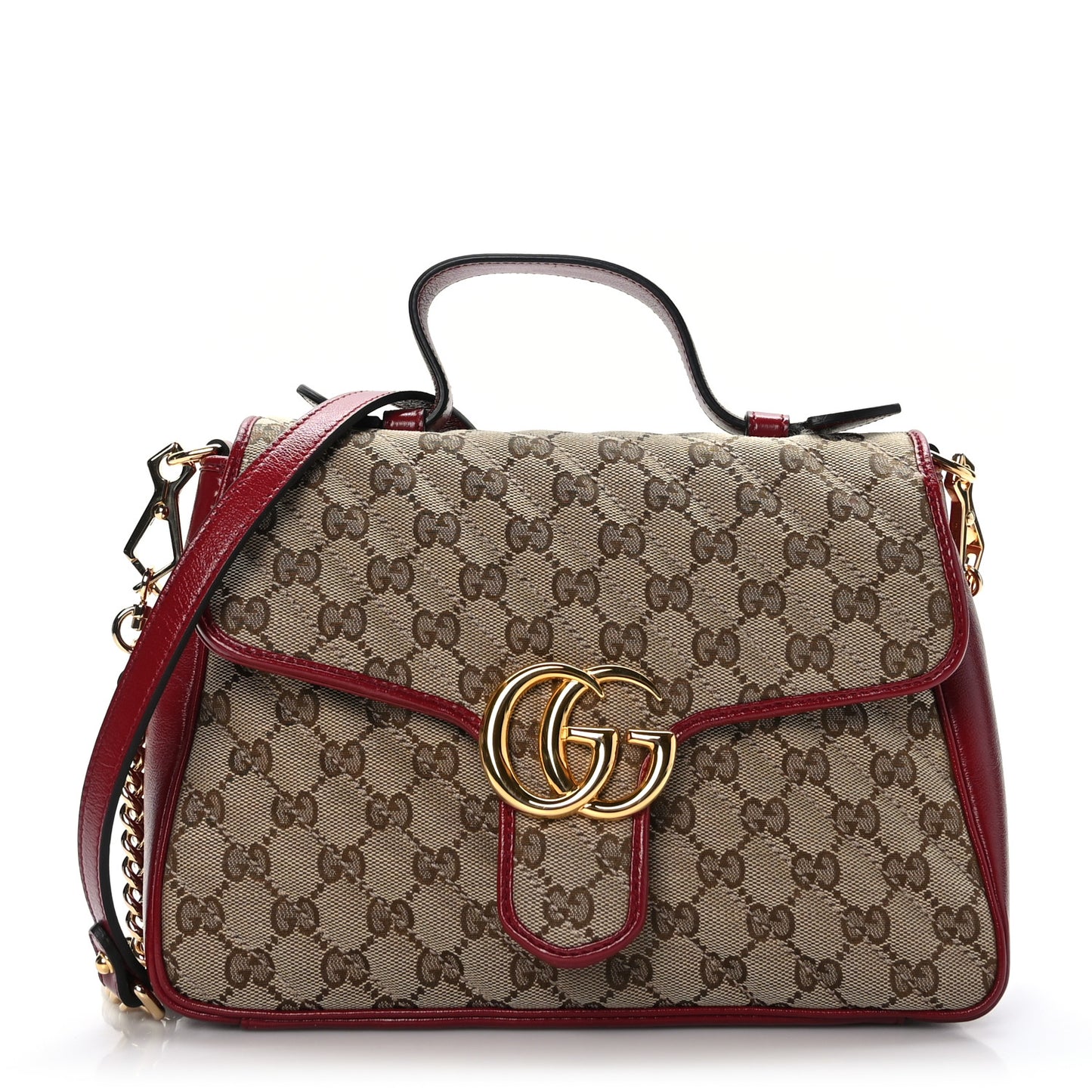 Monogram Azalea Calfskin Matelasse Diagonal Small GG Marmont Top Handle Shoulder Bag Beige Ebony New Cherry Red