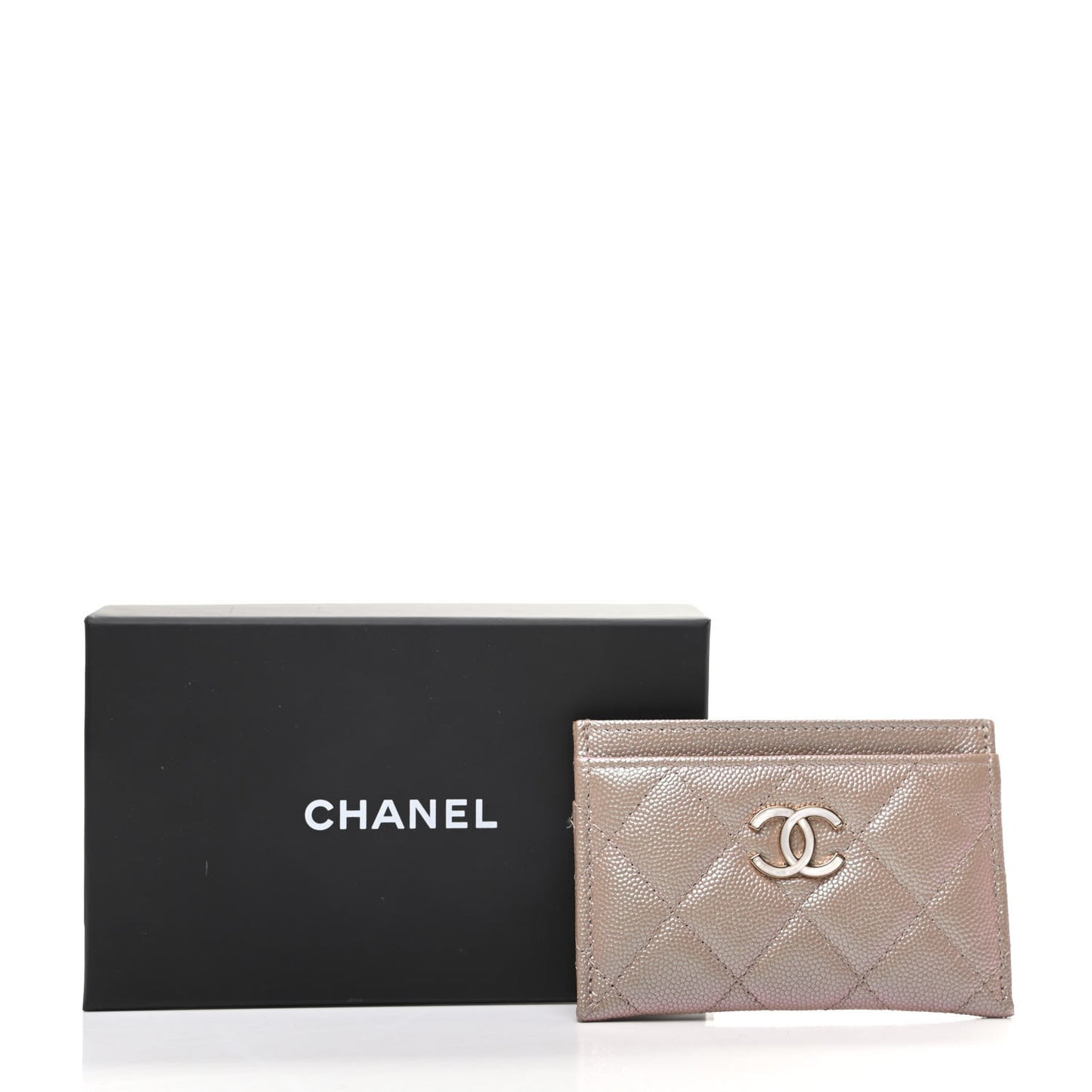 Iridescent Caviar Quilted Card Holder Beige