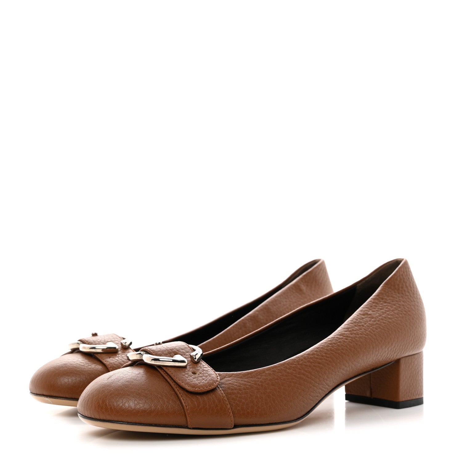 Gucci Calfskin GG Buckle Mid Heel Pumps 40 Brown 3 of 9