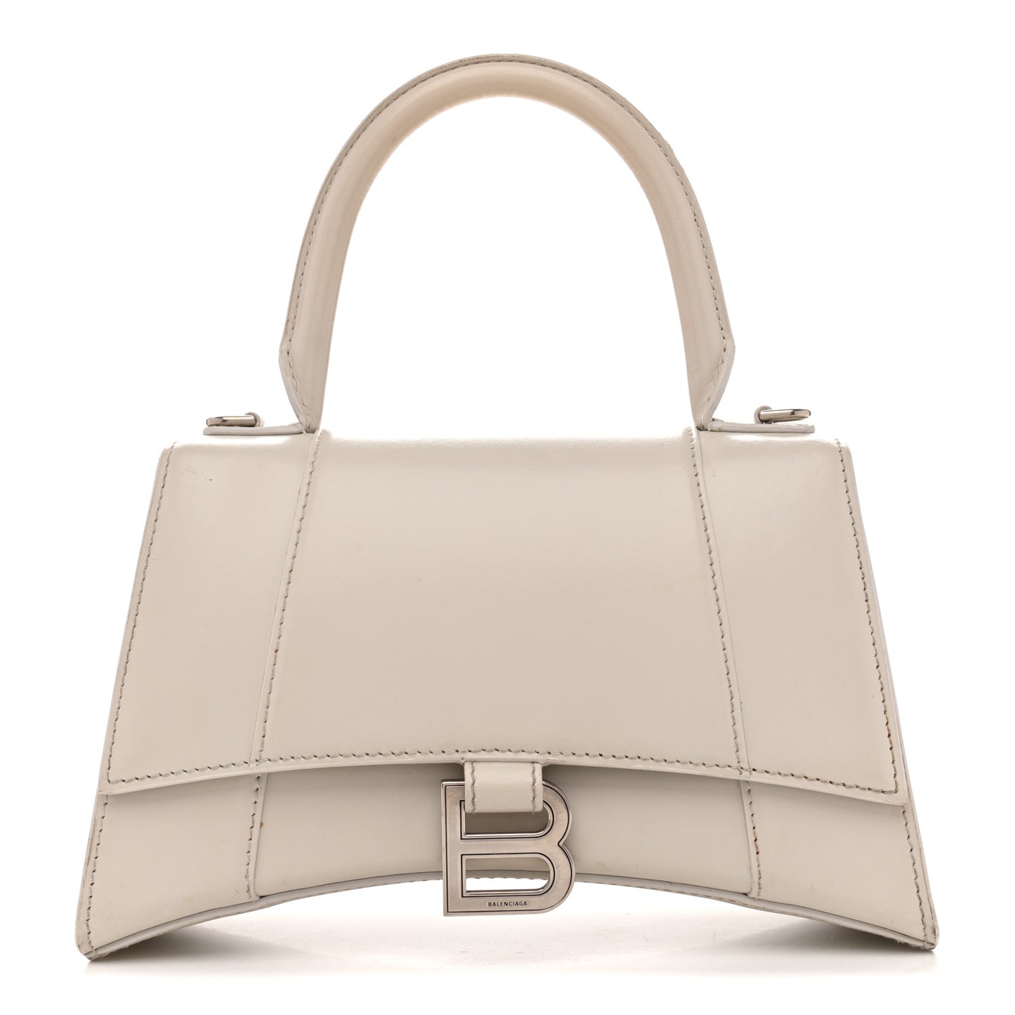 Shiny Box Calfskin Small Hourglass Top Handle Bag Chalky White