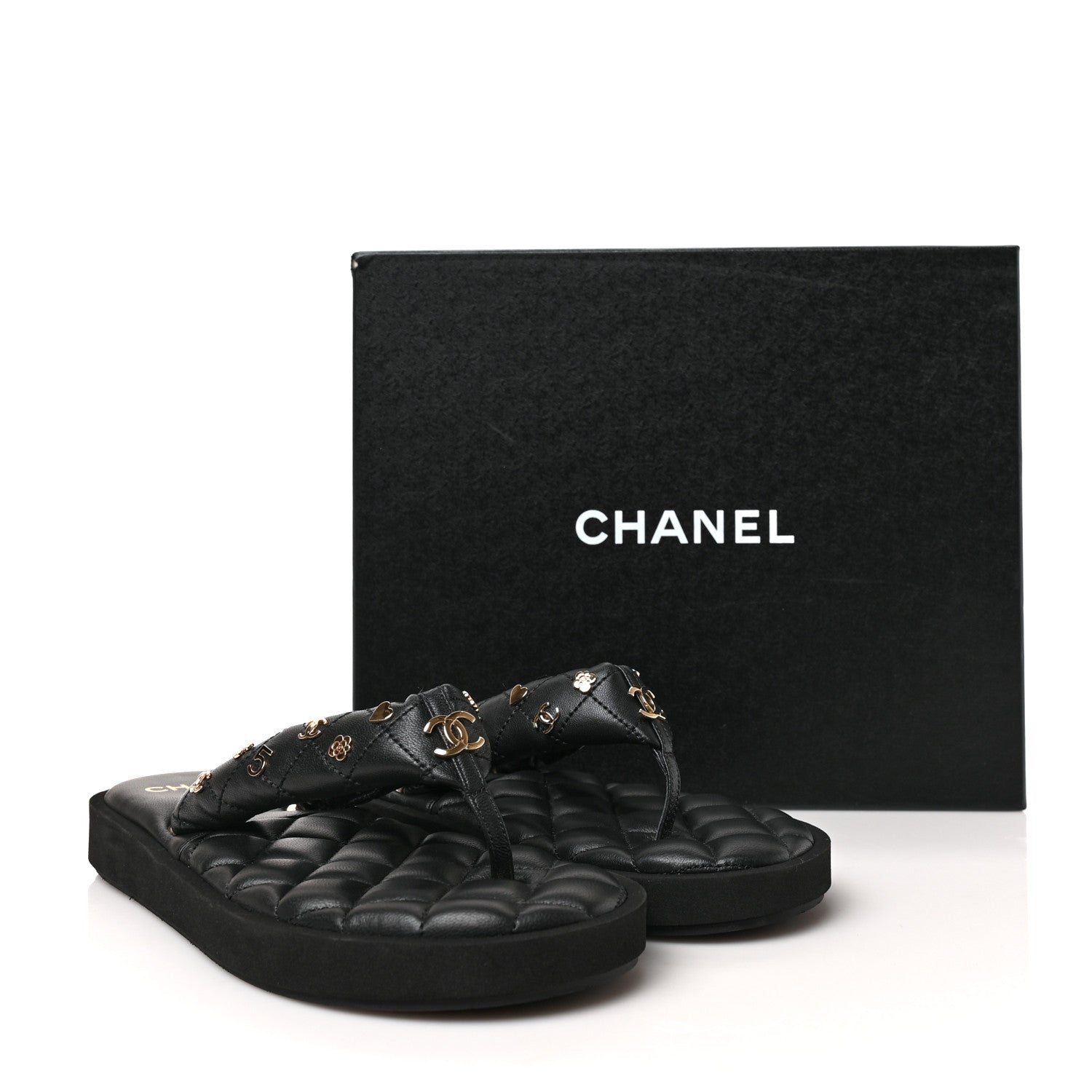 Chanel Lambskin Quilted Padded Charms Thong Sandals 39.5 Black 8 of 8