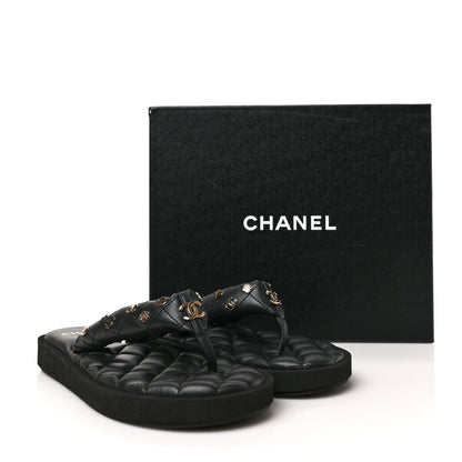 Chanel Lambskin Quilted Padded Charms Thong Sandals 39.5 Black 8 of 8