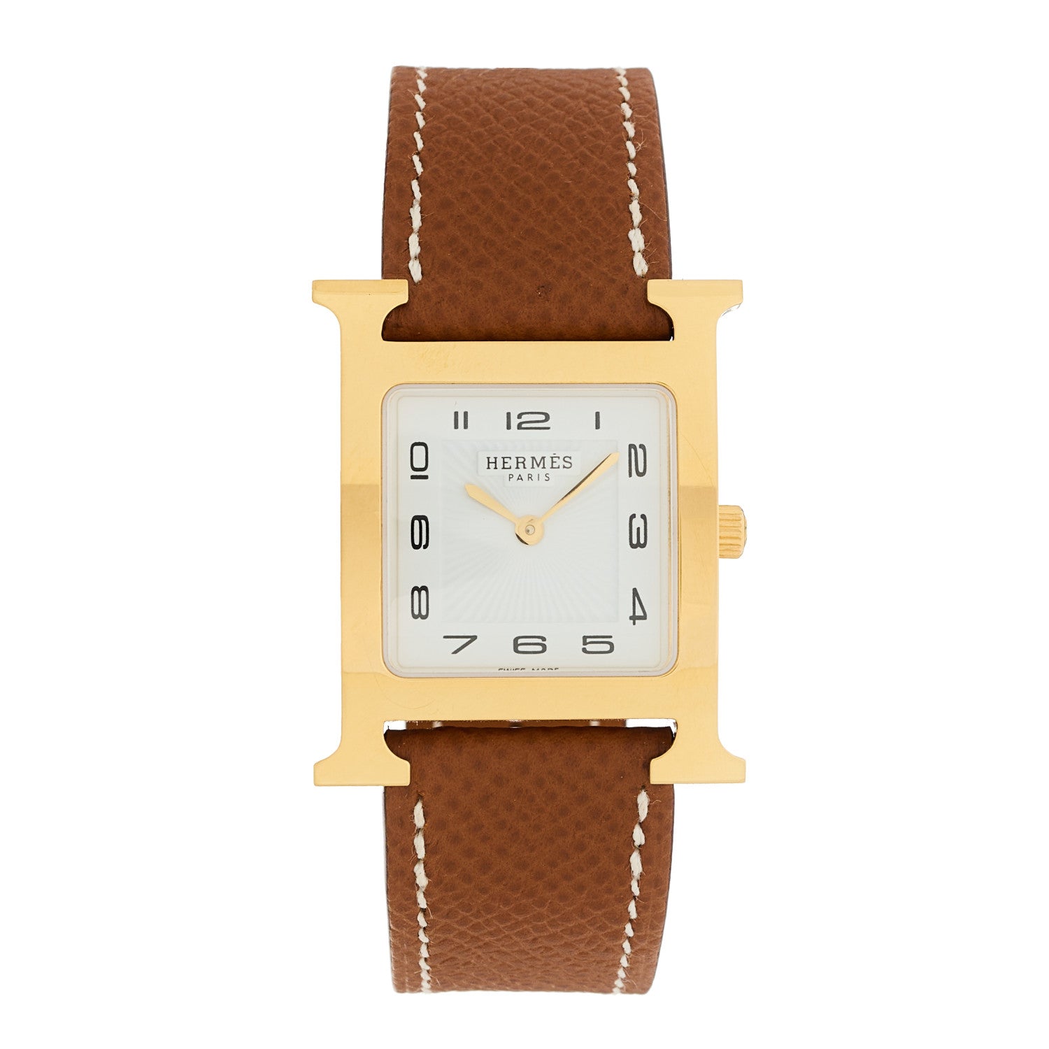 Hermes Stainless Steel Epsom 26mm Heure H Hour Quartz Watch Gold 1 of 5