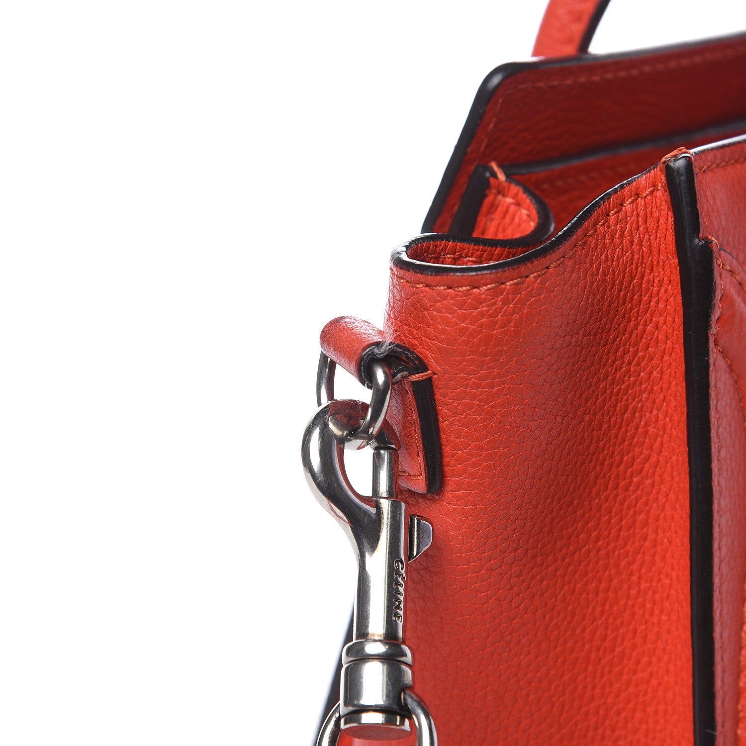 Celine Drummed Calfskin Nano Luggage Vermillion 10 of 13