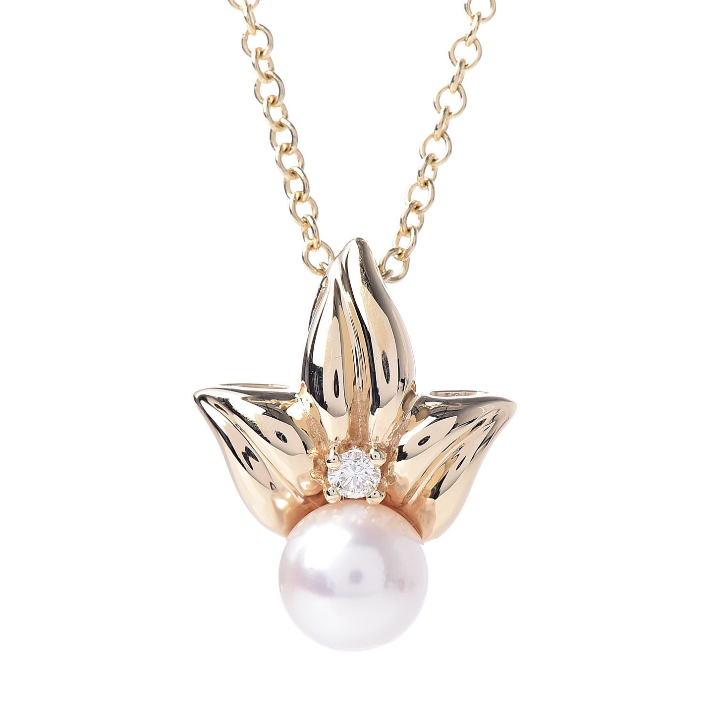 18K Yellow Gold Diamond 7mm Pearl Pendant Necklace