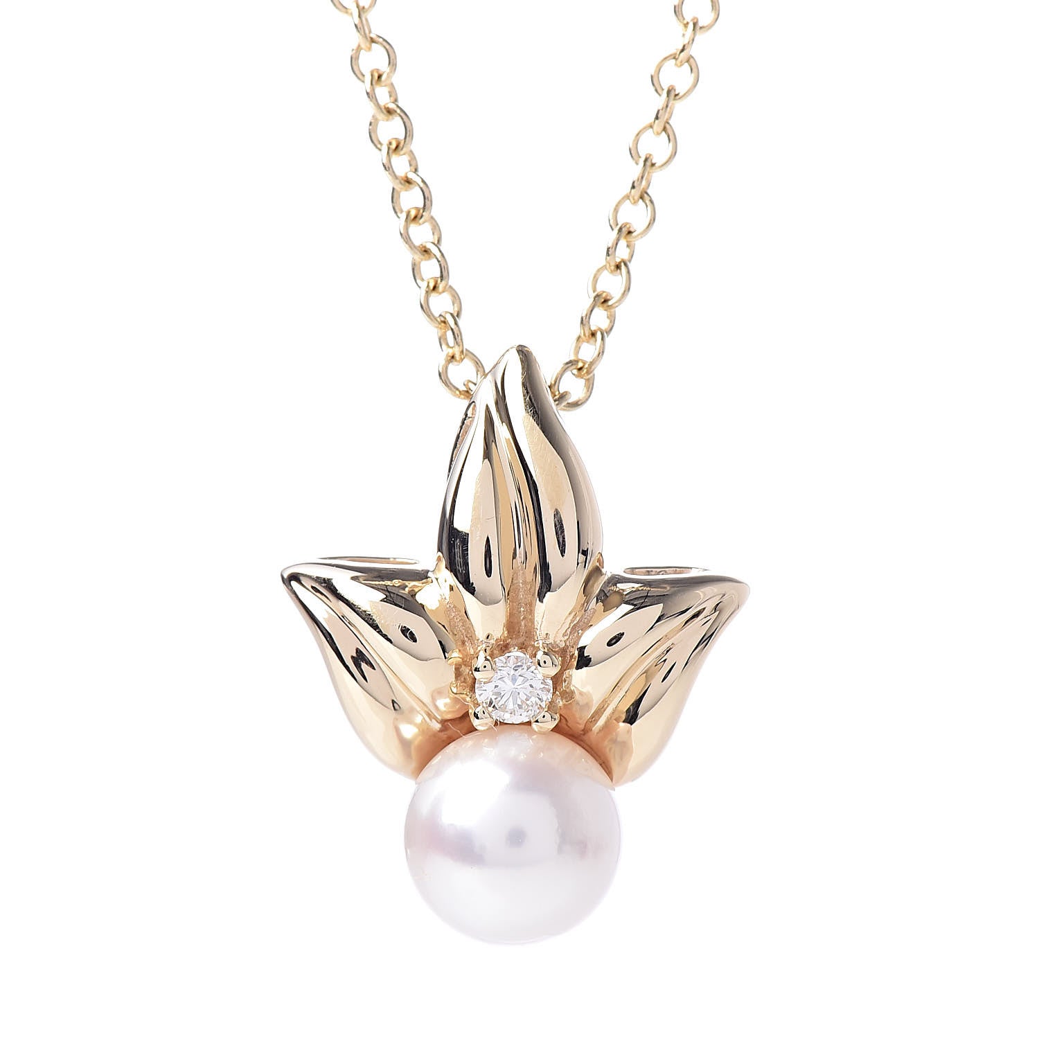 Tiffany 18K Yellow Gold Diamond 7mm Pearl Pendant Necklace 4 of 7