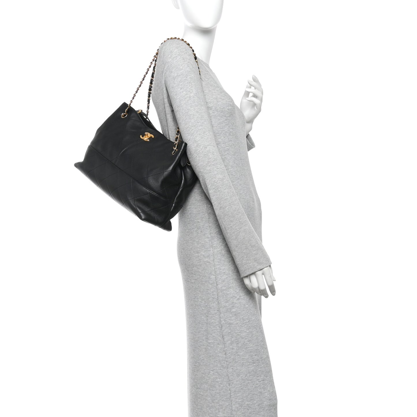 Calfskin Quilted Small Coco Base Shopping Bag Black