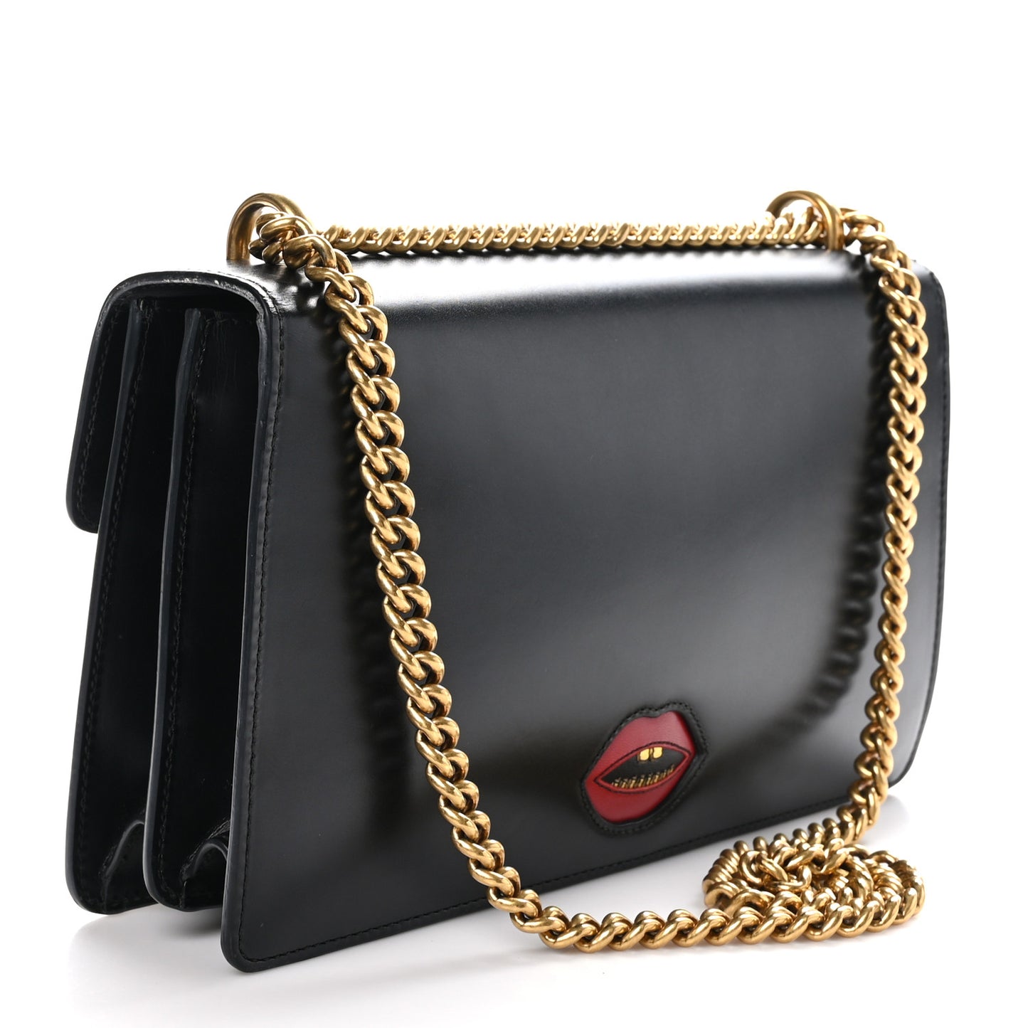 Knight Calfskin Malaga Kid Heart Medium GG Marmont Chain Handle Bag Black Hibiscus Red Multicolor