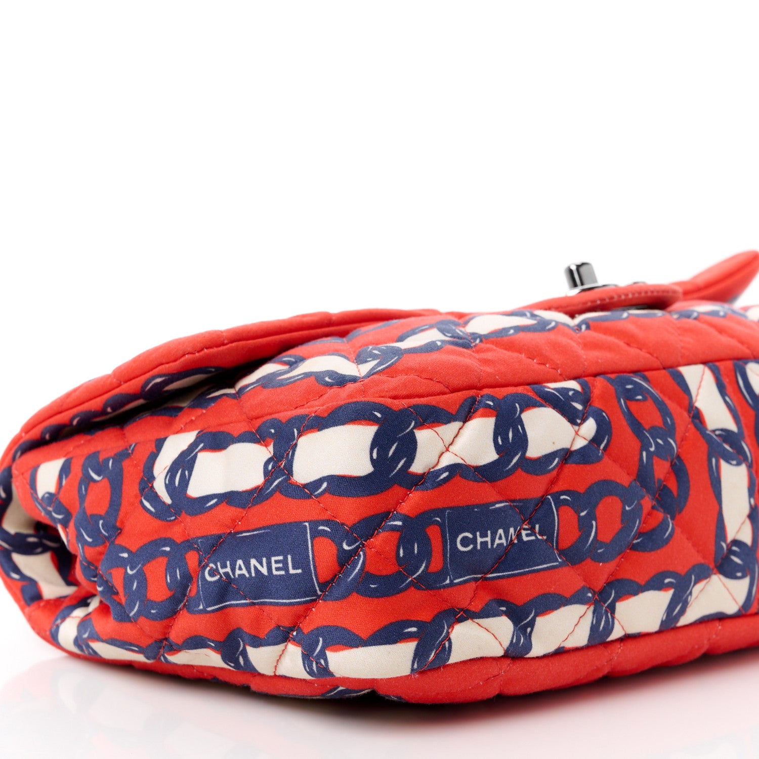 Chanel Silk Chain Printed Medium Single Flap Red 12 of 14