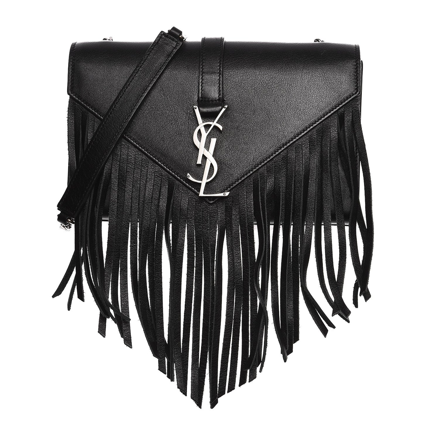 Calfskin Fringe Small Monogram Satchel Black