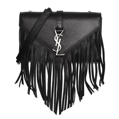 Saint Laurent Calfskin Fringe Small Monogram Satchel Black 1 of 9