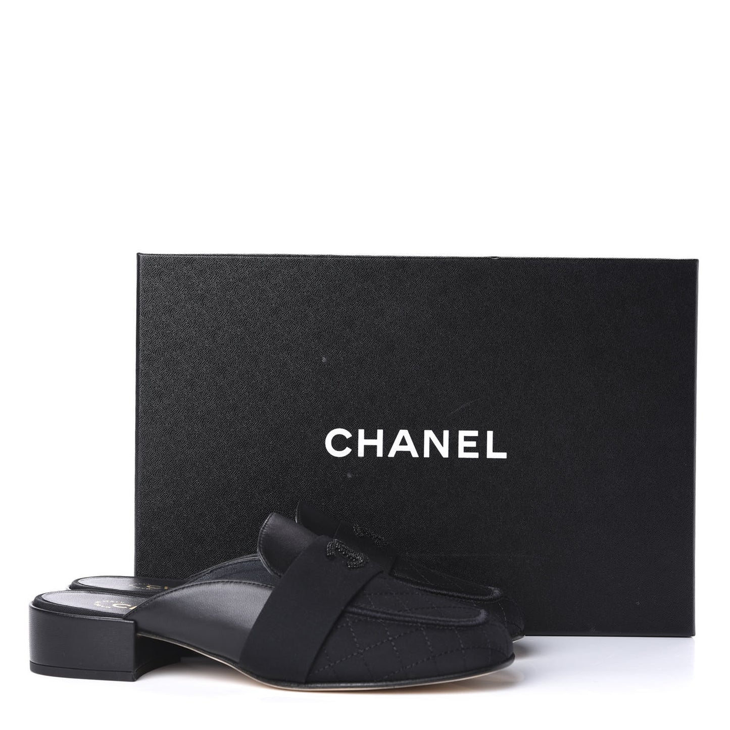 Lambskin Grosgrain Cap Toe CC Mules 36.5 Black