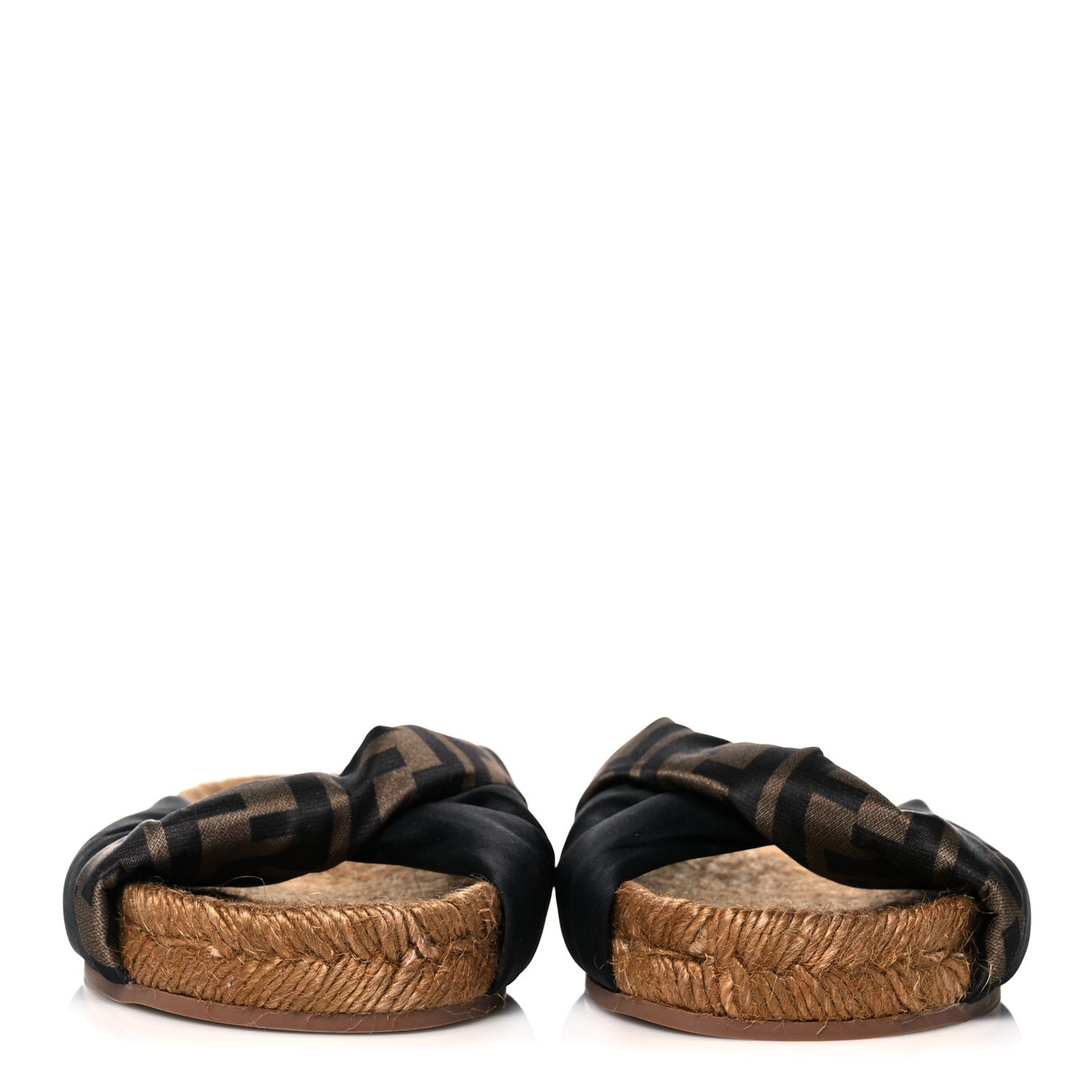 Satin FF Twist Espadrille Slide Sandal 37 Black Tobacco