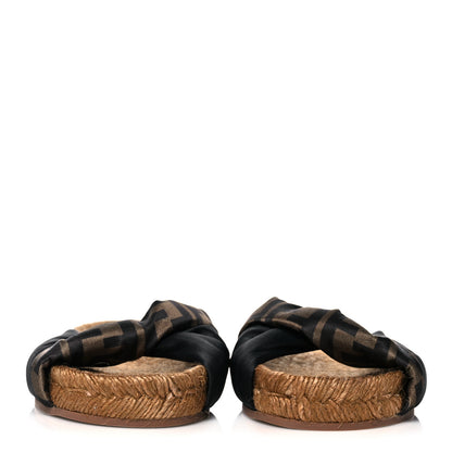 Fendi Satin FF Twist Espadrille Slide Sandal 37 Black Tobacco 2 of 7