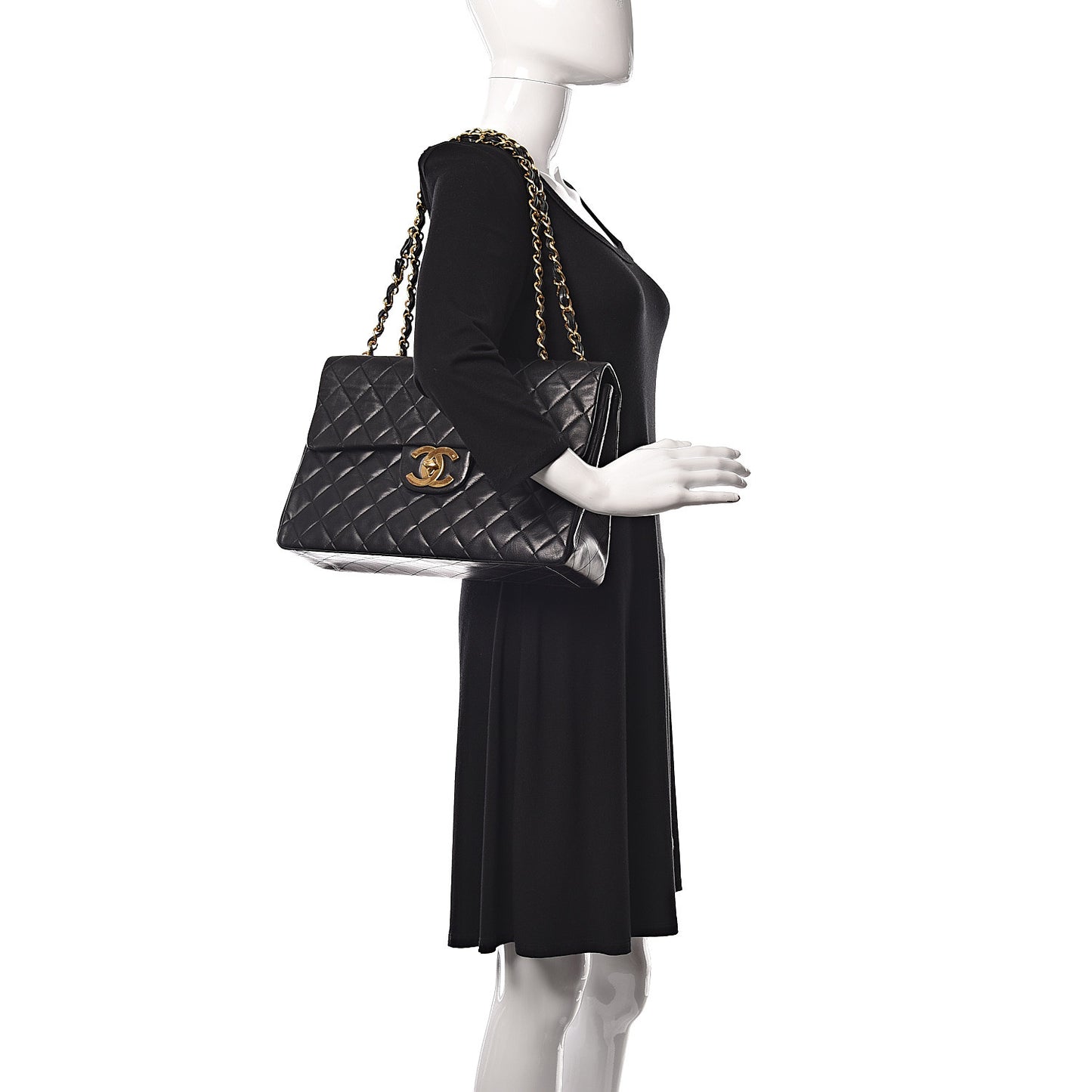 Lambskin Quilted XL Jumbo Single Flap Black