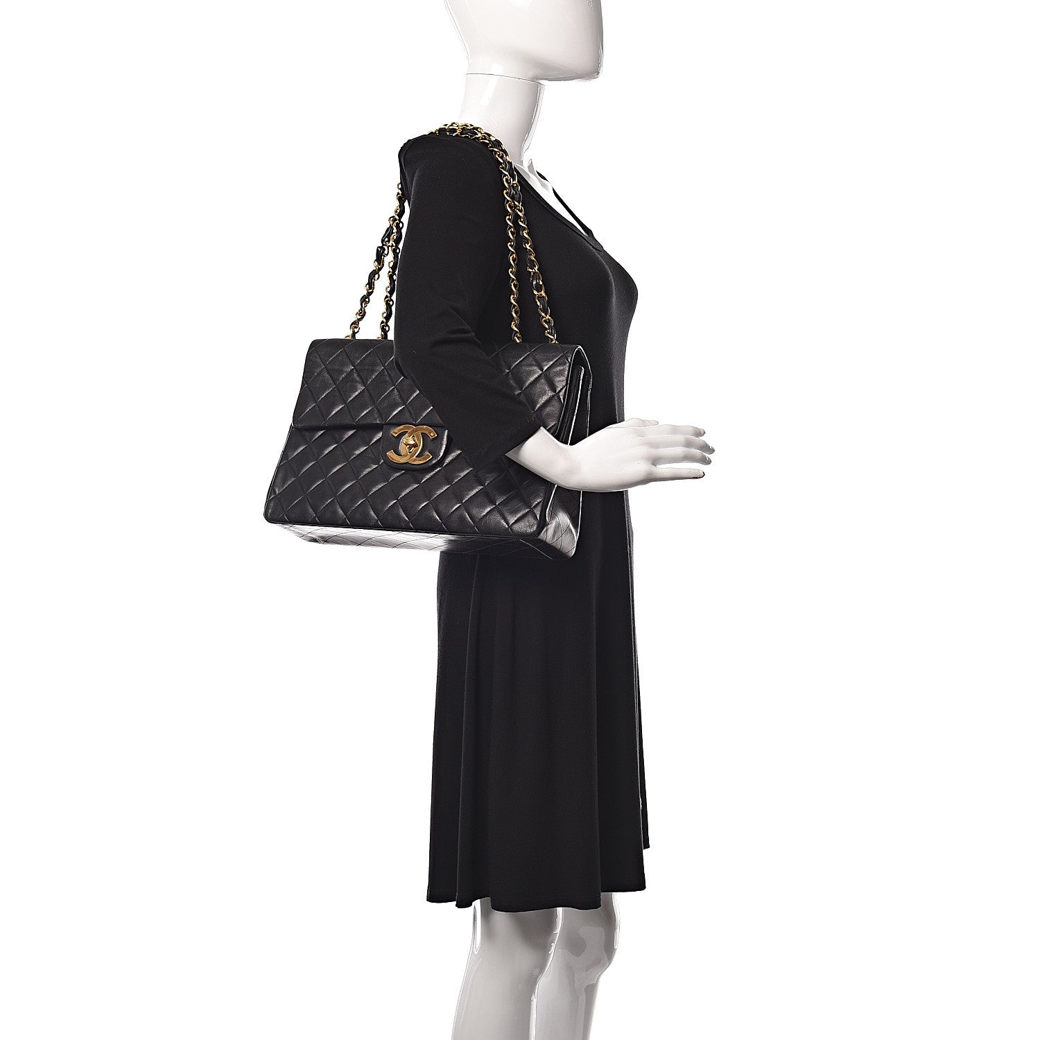 Chanel Lambskin Quilted XL Jumbo Single Flap Black 2 of 16