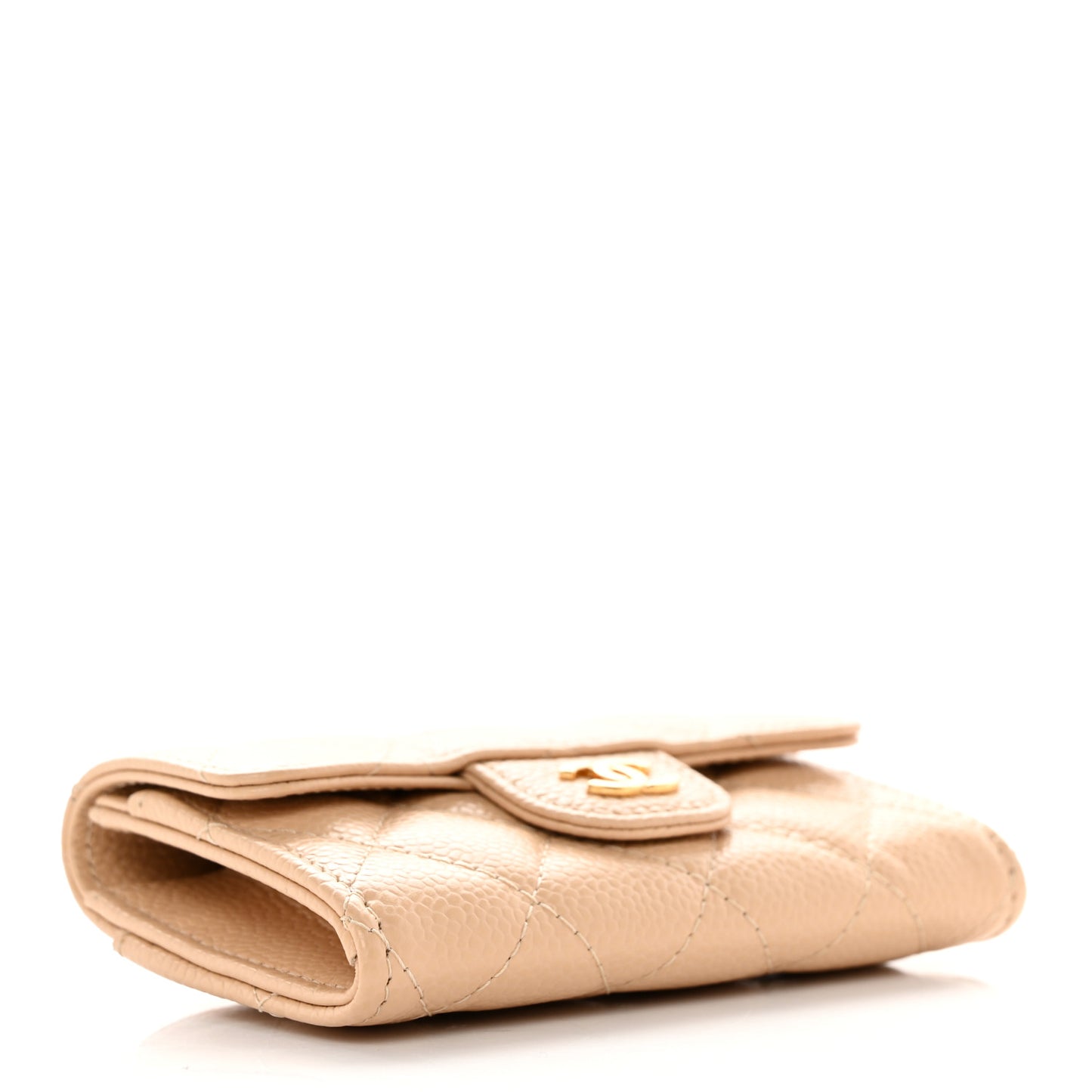 Caviar Quilted Flap Card Holder Wallet Light Beige