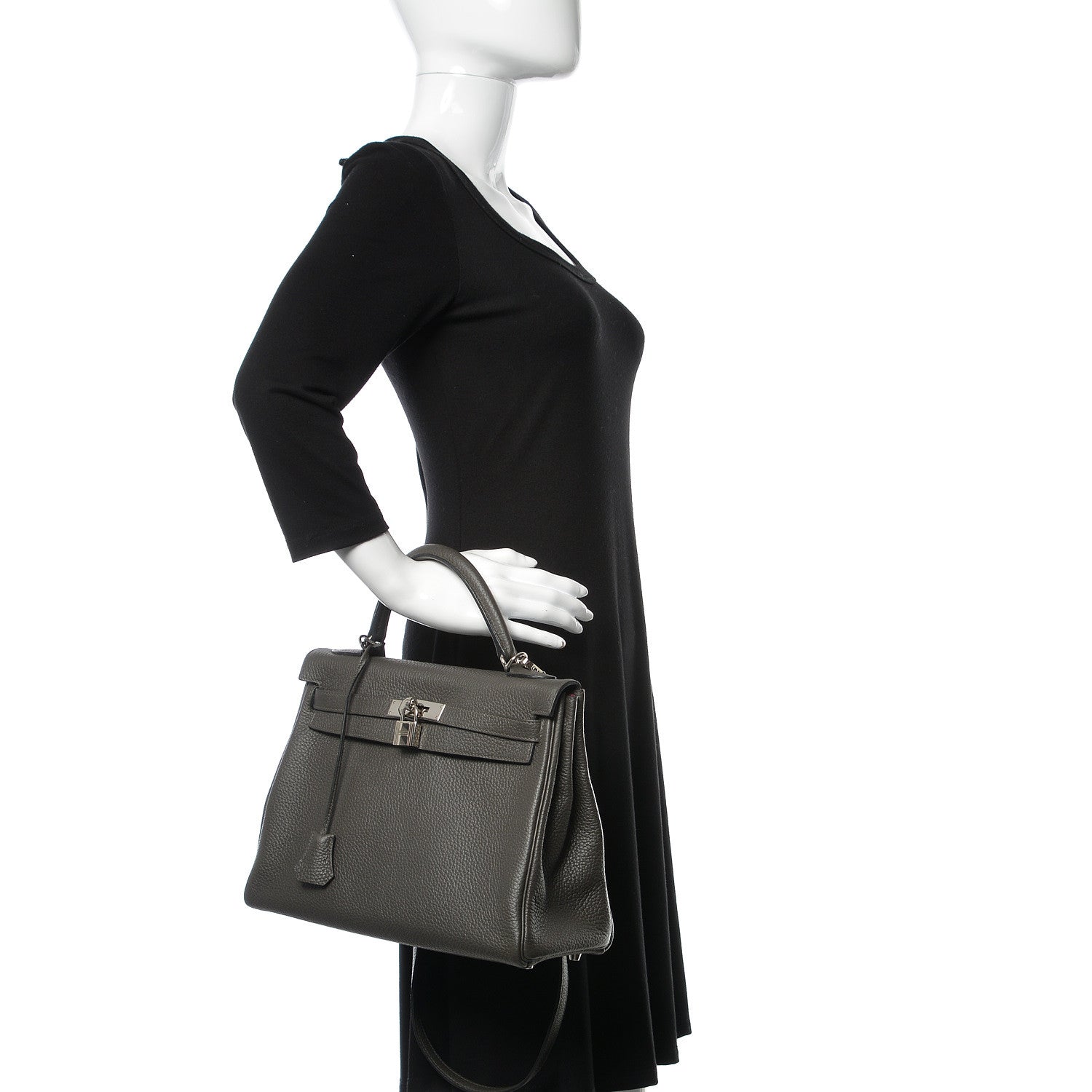 Hermes Taurillon Clemence Horseshoe Kelly Retourne 32 Graphite Tosca 2 of 41