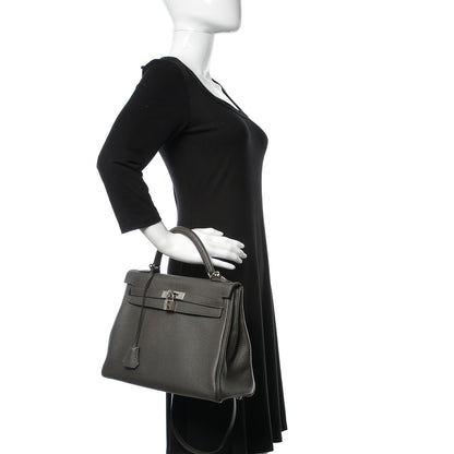 Hermes Taurillon Clemence Horseshoe Kelly Retourne 32 Graphite Tosca 2 of 41