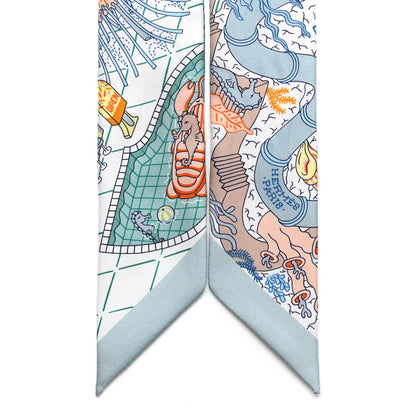 Hermes Silk Splash Park Twilly Vert De Gris Jaune Bleu 2 of 4