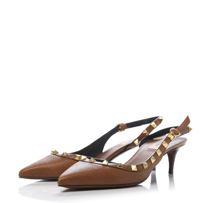 Valentino Garavani Pebbled Calfskin Rockstud Half D'Orsay Slingback 50mm Pumps 38 Cuoio 3 of 10