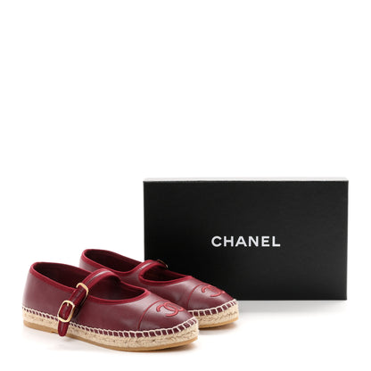 Chanel Lambskin Jute Mary Jane Flats 38 Burgundy 11 of 11
