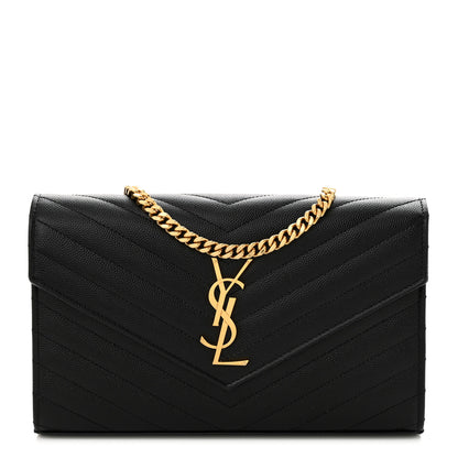 Saint Laurent Grain De Poudre Matelasse Chevron Monogram Chain Wallet Black 1 of 10