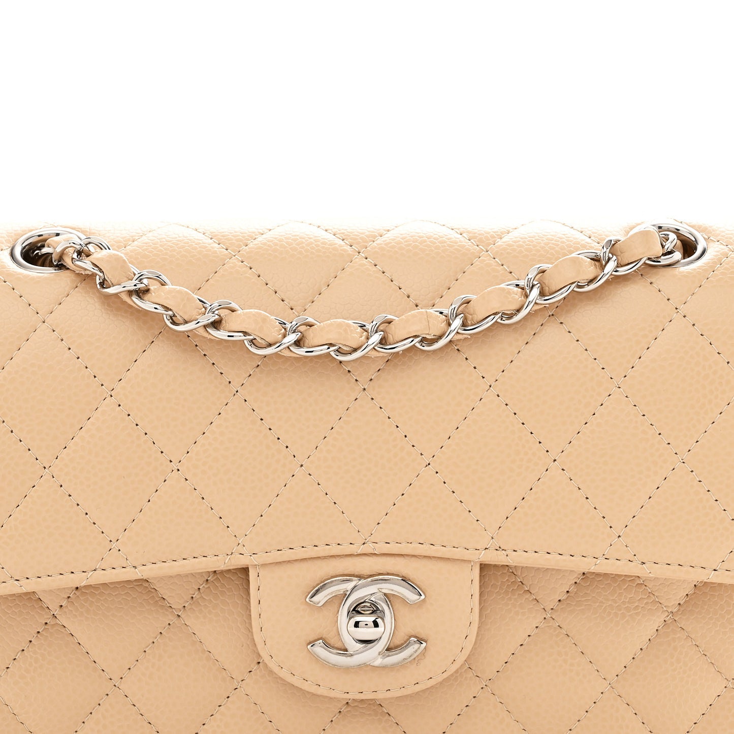 Caviar Quilted Small Double Flap Beige