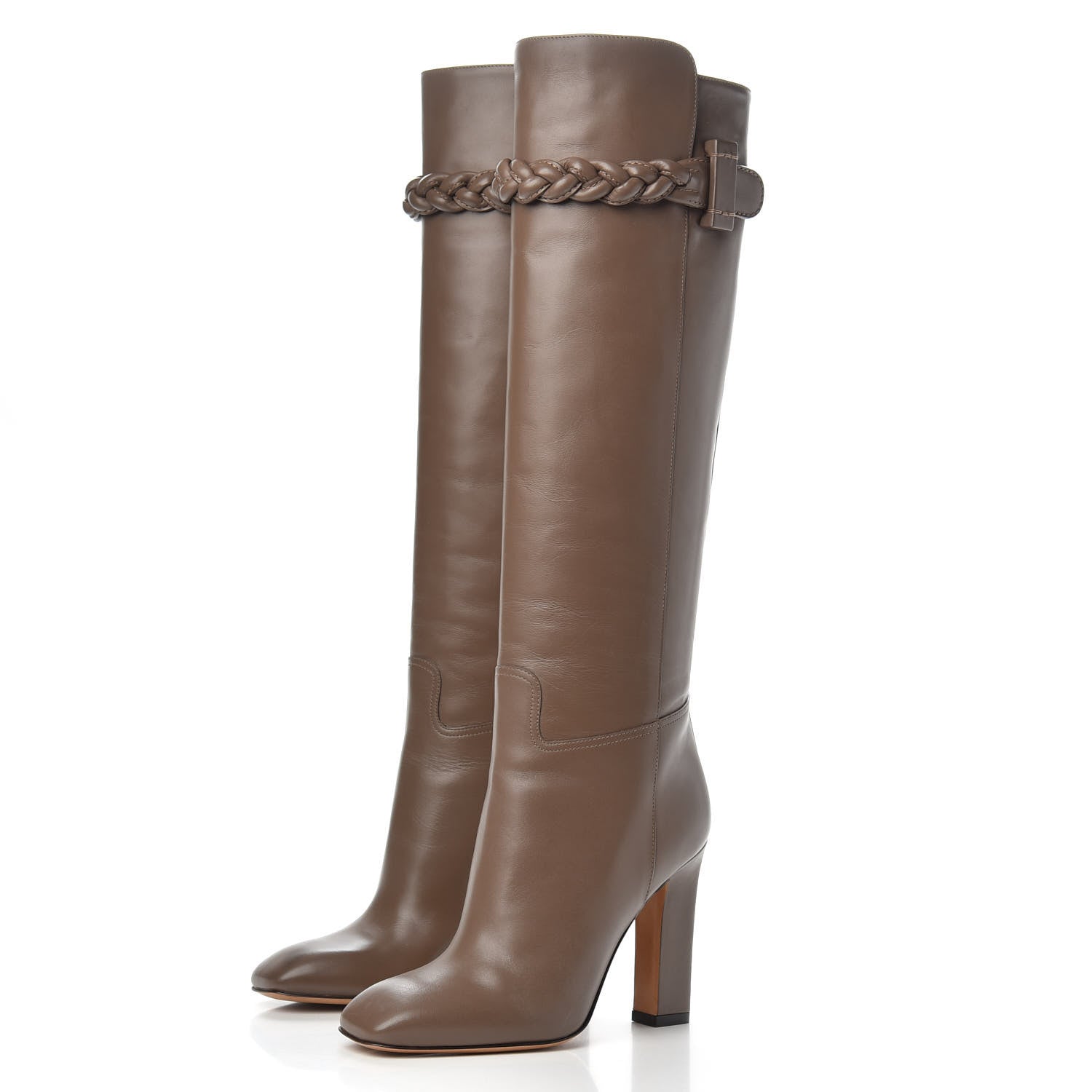 Valentino Garavani Vitello Braided Knee High 100mm Boots 36 Dark Noisette 3 of 6