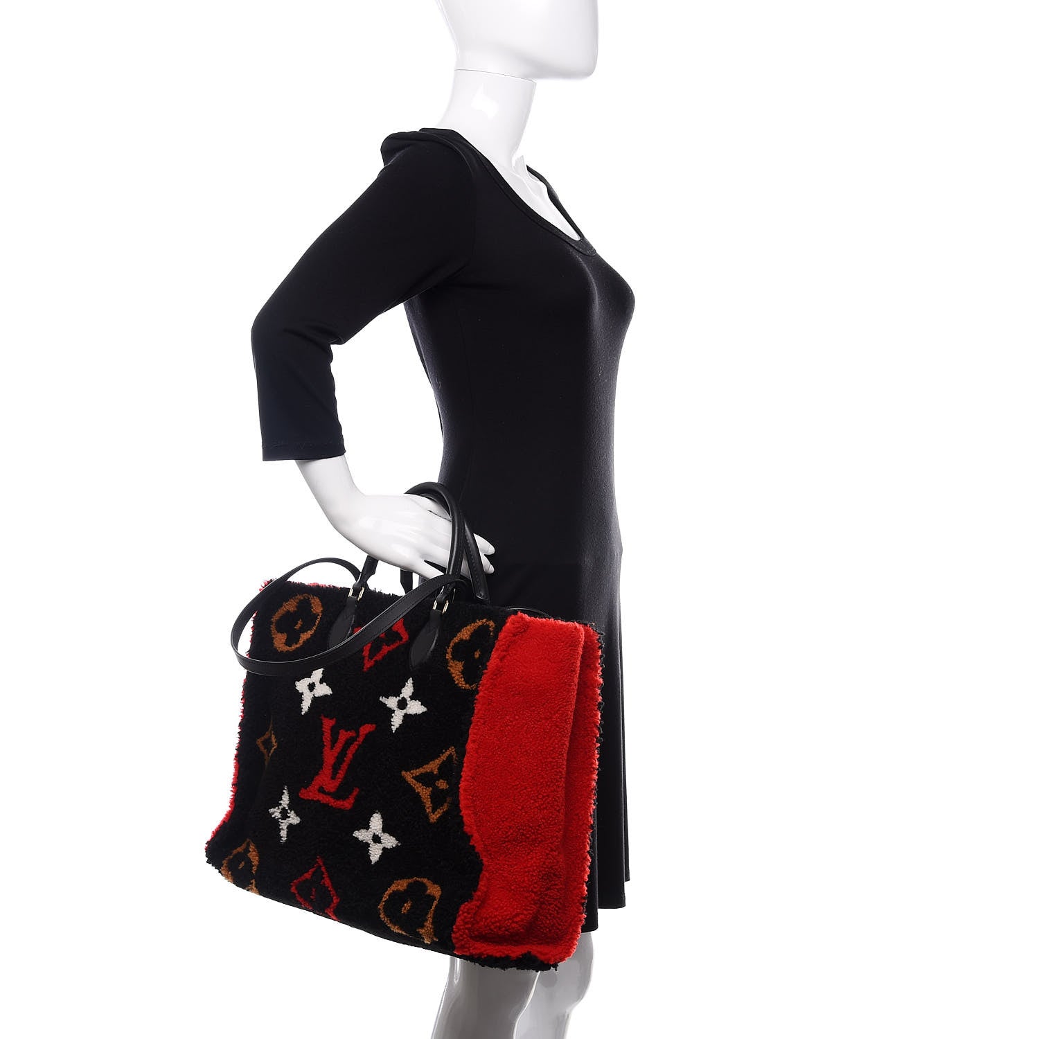 Louis Vuitton Shearling Monogram Giant Teddy Onthego GM Black Red 3 of 11