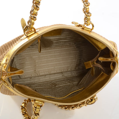 Prada Paglia Cinghiale Tote Naturale Oro 6 of 9
