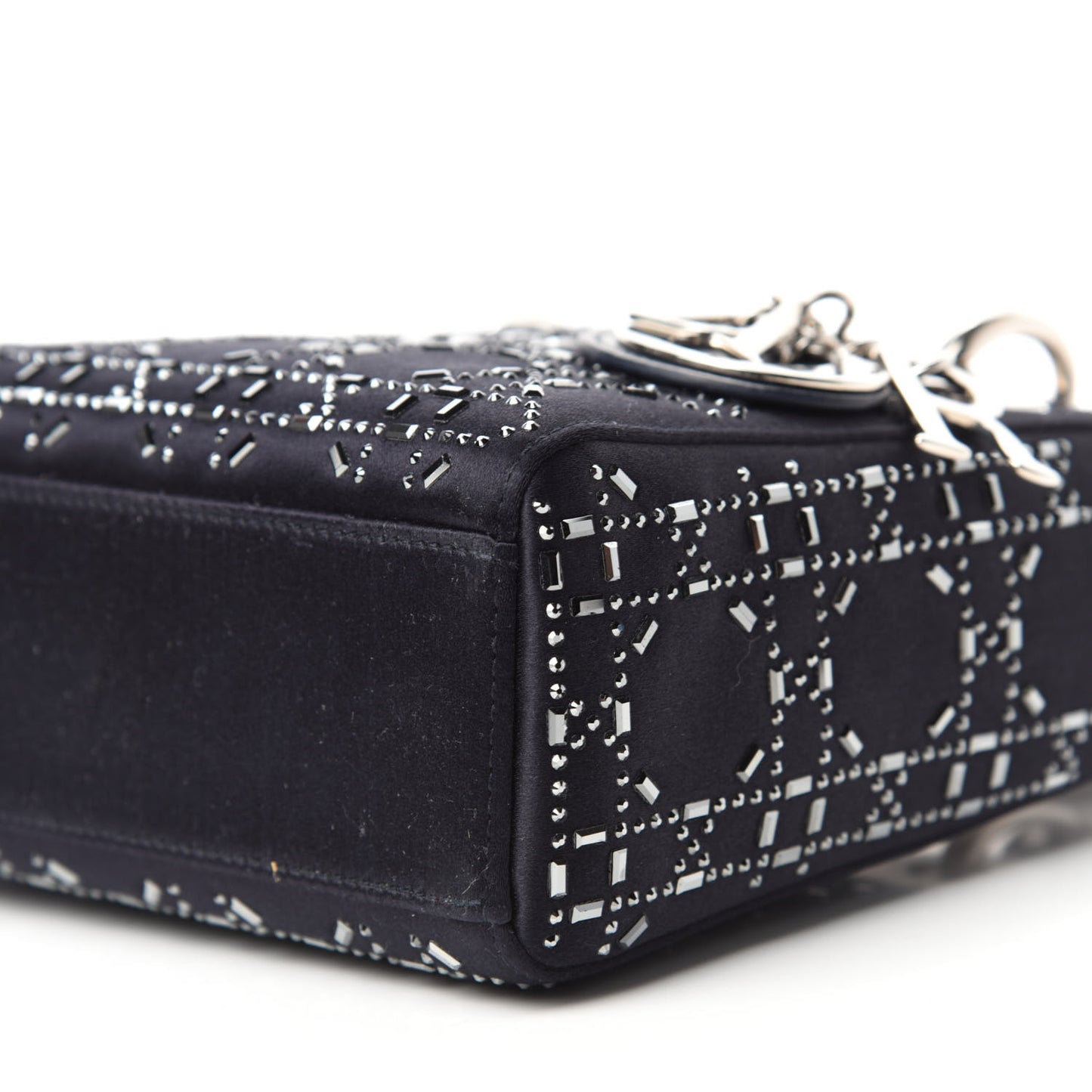 Satin Crystal Cannage Mini Lady Dior Black
