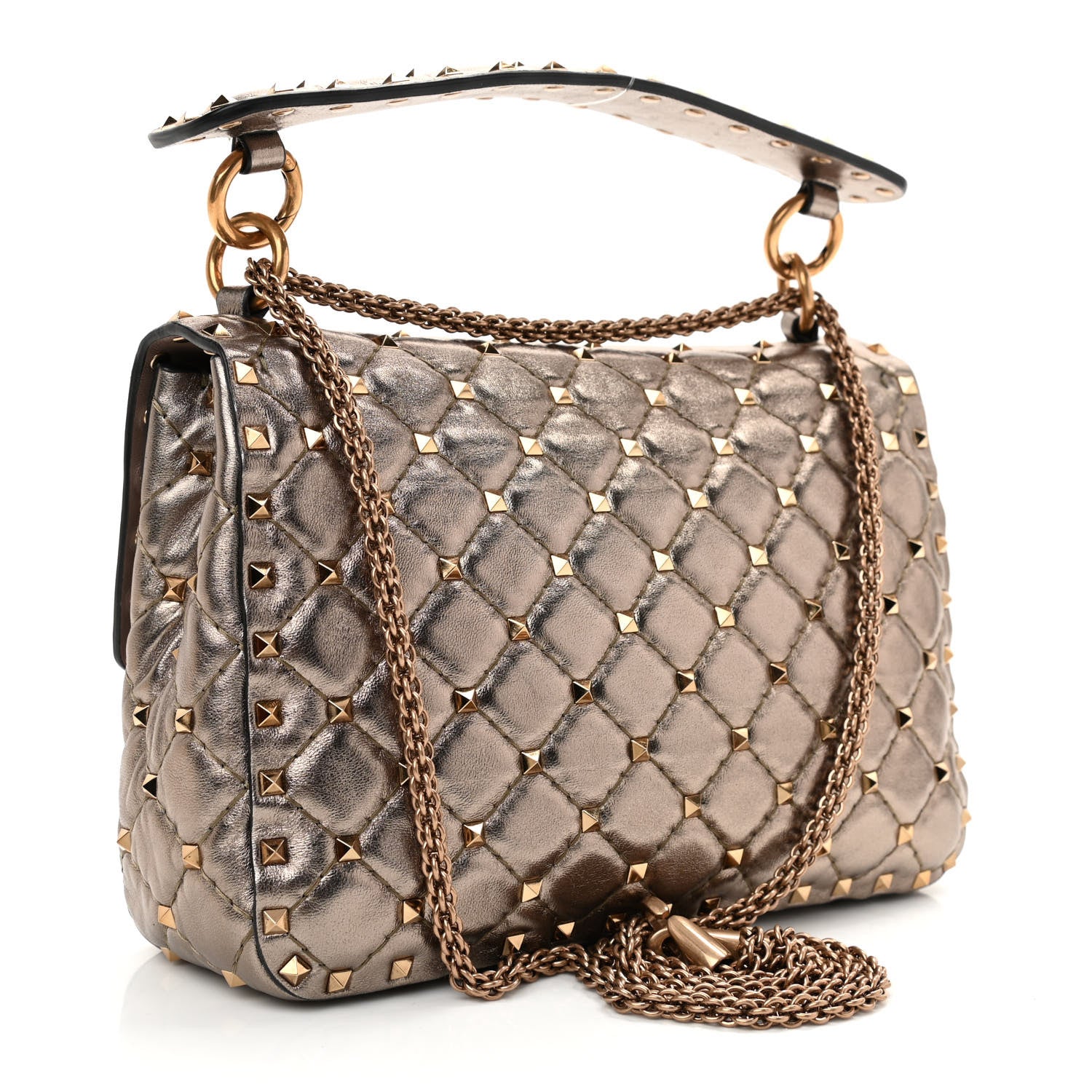 Valentino Garavani Metallic Lambskin Medium Rockstud Spike Shoulder Bag Sasso 3 of 7