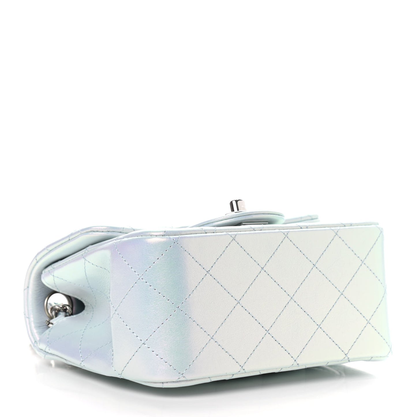 Iridescent Lambskin Quilted Mini Square Flap Light Blue