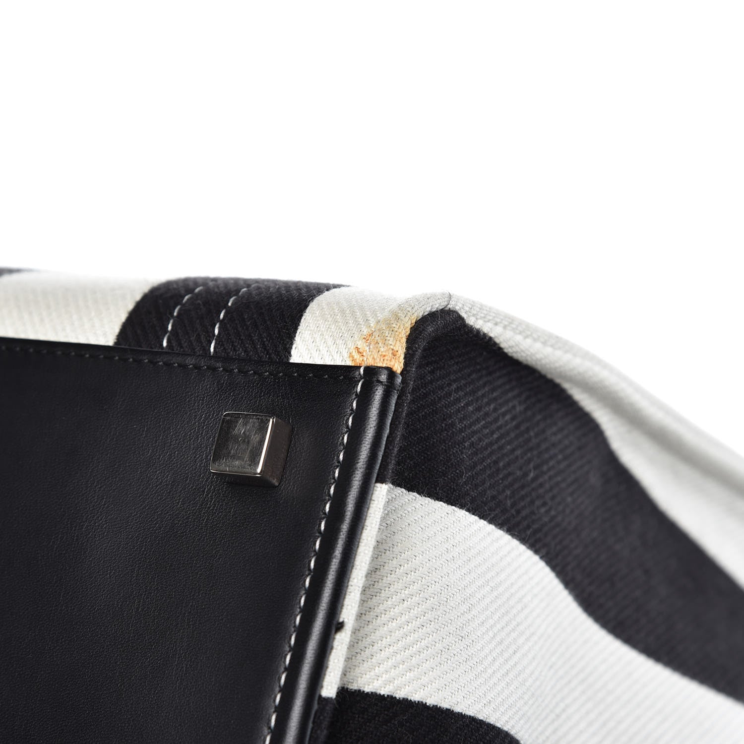 Celine Cotton Canvas Striped Medium Phantom Luggage White Black 10 of 19