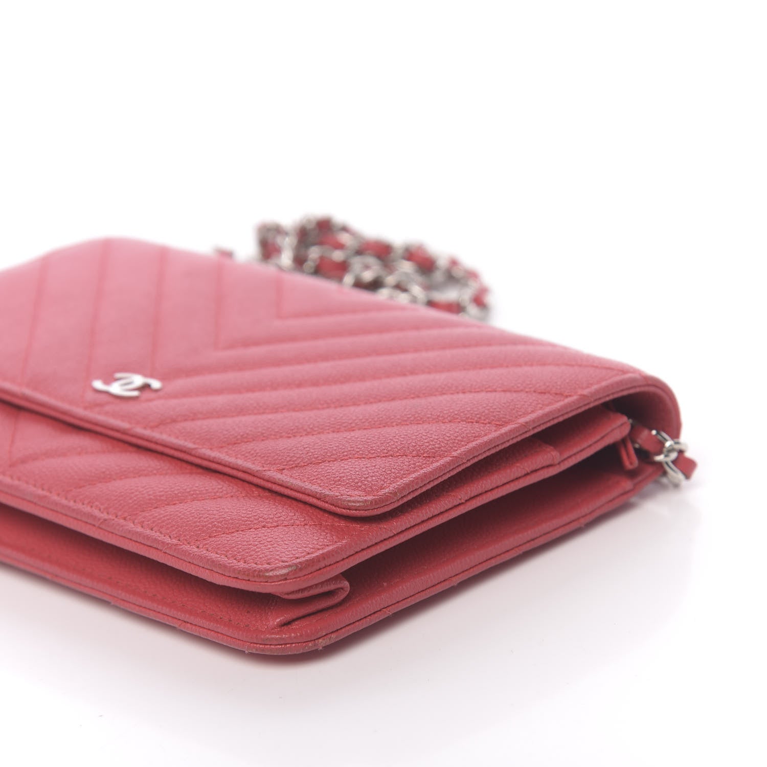 Chanel Caviar Chevron Quilted Wallet On Chain WOC Red 10 of 13
